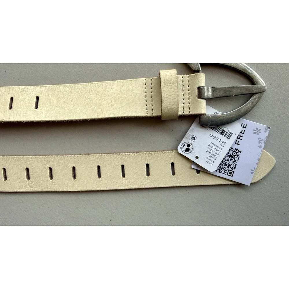 NWT Free People We The Free Noa Leather Belt Cream Neutral L Boho Western